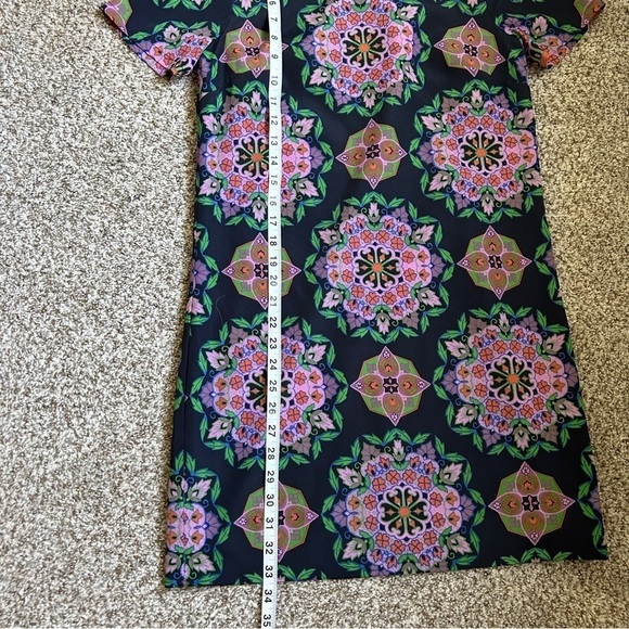 J. Crew Factory Purple Green Geometric Print Short Sleeve Mini Shift Dress 0 - Picture 5 of 6